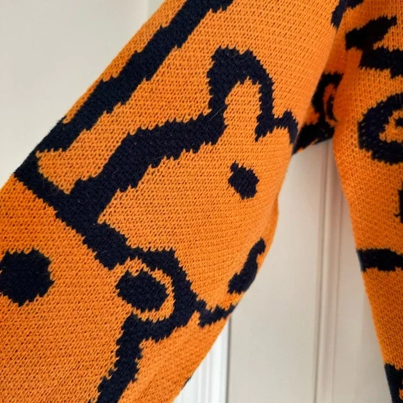 Shengu Polar Bear Crewneck Sweater Orange Back White Kawaii Oversized Knit Funky - Picture 7 of 13